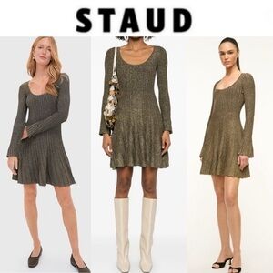 STAUD RAQUEL DRESS METALLIC GOLD LONG SLEEVE SIZE XS NWT 395$
